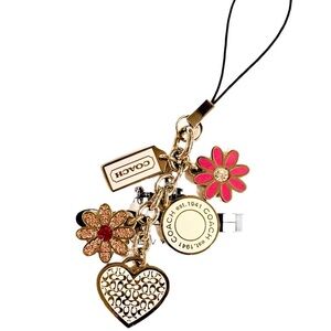 NWOT COACH Vintage Pink Heat Daisy Swarovski Crystal Keychain Fob Purse Charm